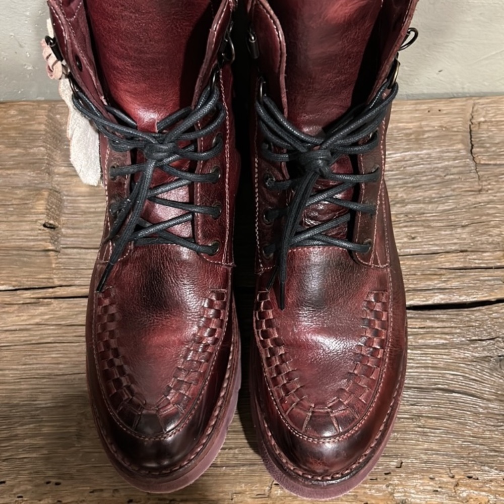 BED STU Boots RARE MERLOT ELISHA II Leather Moto Red Burgundy Black Size 7.5 - Picture 9 of 14